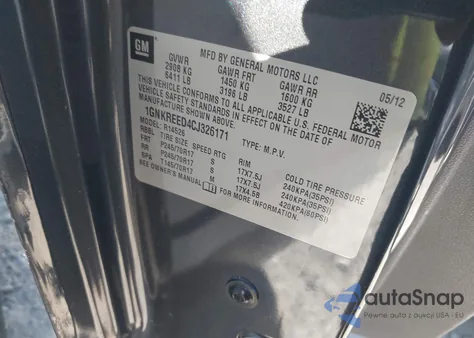 2012 Chevrolet Traverse Ls z USA, uszkodzony, nr VIN 1GNKREED4CJ326171